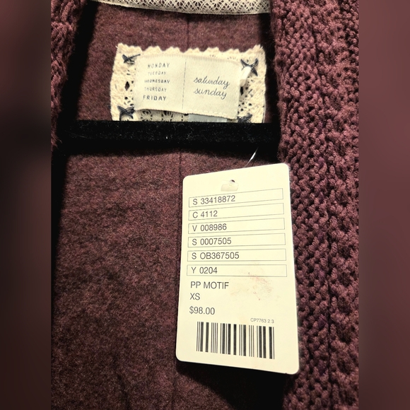 NWT Anthropologie open-front cable-knit waterfall cardigan Size XS - Picture 3 of 3